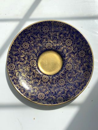 Collectible Antique Royal Worcester Blue Gilded Saucer Plate Ornament Decor