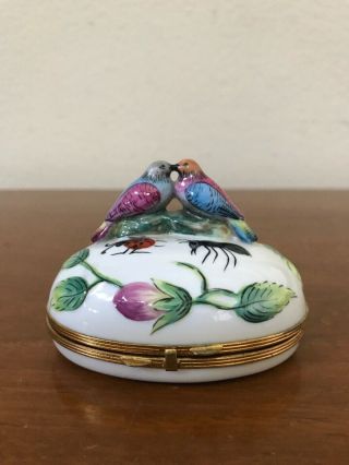 Rochard Limoges Trinket Box Pill Lovebirds Hand Painted France Birds Porcelain