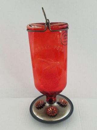 Perky - Pet 8109 - 2 Antique Glass Bottle Hummingbird Feeder - 16 - Ounce Capacity,  Red