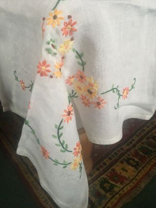 Hand Embroidered Tablecloth & Two Matching Napkins Vintage
