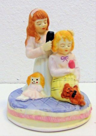Vintage House Of Lloyd Ceramic Figurine Sisters With Teddy Bear And Doll 1990