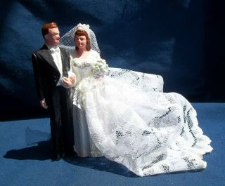 Vintage Bride Groom Figurine Marblelike Novelty Co.  1949 Wedding Cake Topper