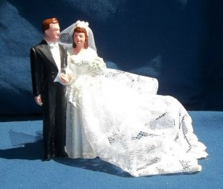 Vintage Bride Groom Figurine Marblelike Novelty Co.  1949 Wedding Cake Topper 2