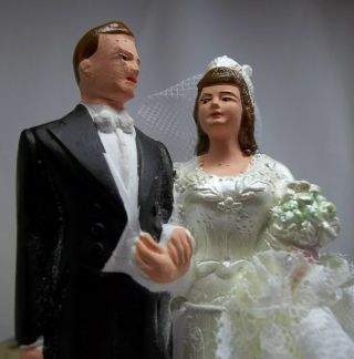 Vintage Bride Groom Figurine Marblelike Novelty Co.  1949 Wedding Cake Topper 3