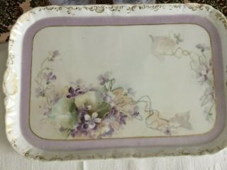 Antique - M R France Hand Painted Tray By M.  E.  Weighall Clifton With Violets