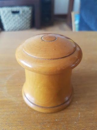 Vintage Wooden Turned Light Wood Treen Cylinder Pot With Screw Lid/storage Jar