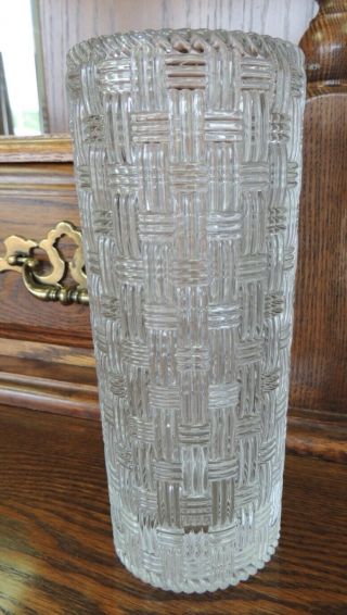 Tiffany & Co 8” Crystal Basket Weave Woven Pattern Cylinder Vase - German
