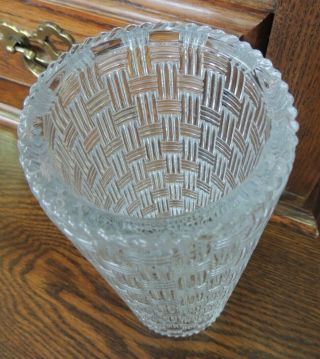Tiffany & Co 8” Crystal Basket Weave Woven Pattern Cylinder Vase - German 2