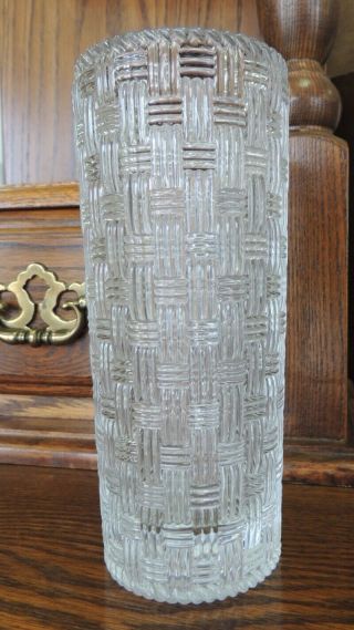 Tiffany & Co 8” Crystal Basket Weave Woven Pattern Cylinder Vase - German 3