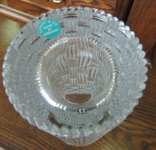 Tiffany & Co 8” Crystal Basket Weave Woven Pattern Cylinder Vase - German 4