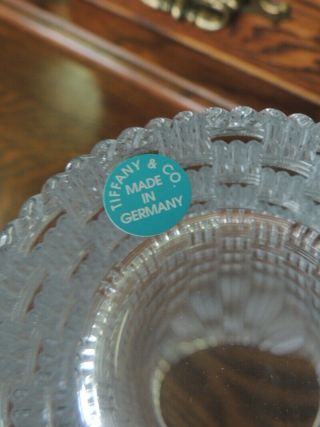 Tiffany & Co 8” Crystal Basket Weave Woven Pattern Cylinder Vase - German 5