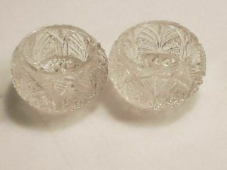 2 Vintage Antique Fine Cut Crystal Glass Open Salt Cellars Arch Diamond Cut 1880