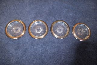 Four Vintage Leonard Sterling Silver Plate Crystal Coasters Made In Italy