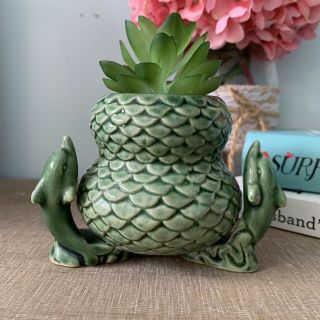 Vintage Green Ceramic Dolphin Succlent Planter Pot,  Cactus Planter,  Small Flower