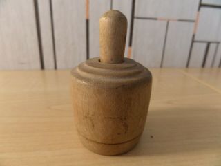 Lovely Small Wooden Antique Butter Press With Pattern Of A Flower,  1 1/8 " Across