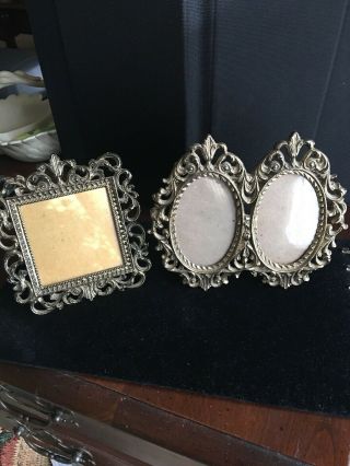 Set Of 2 Vintage Home Interiors Picture Metal Frames Oval Double & 1 Square
