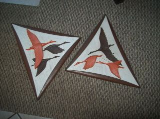 Vtg Mid Century Modern Burwood Mcm Flying Geese Wall Hanging Plaques 16.  5 X 19”