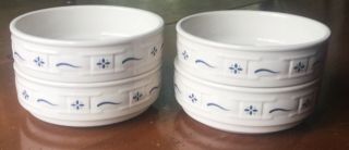 Set Of 4 Longabrger Woven Traditions Blue Stacking Cereal / Soup Bowls Usa