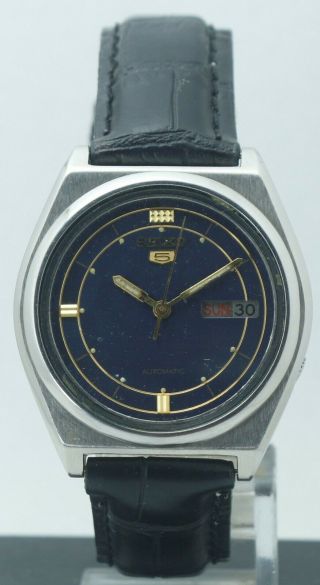 VINTAGE SEIKO 5 MEN ' S BLUE DIAL AUTOMATIC 17 JEWELS 7009 DAY & DATE WRIST WATCH 3