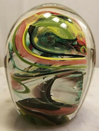 Blown Art Glass Paperweight Signed Dated Jason Giusti 2010 Ribbon Swirl Design