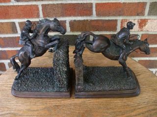Equestrian Rider Horse & Jockey Jumping (bronze Finish) Horseman Bookends