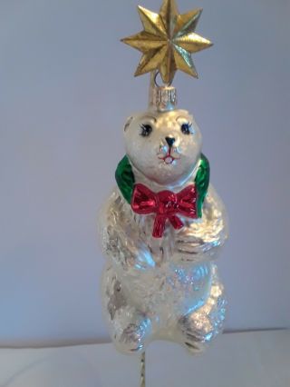 Vintage Christopher Radko " Winter Wreath " Christmas Polar Bear Ornament 1996