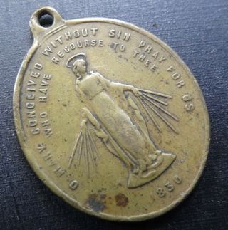Antique Catholic Mary Pray For Us Fob Charm Pendant 1830 Date - Y29