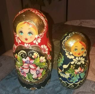 Vintage Signed Hand Painted Russian Nesting Dolls Set Of 2