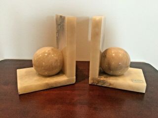 Mid Century Modern Italy Alabaster Marble Ball Bookends