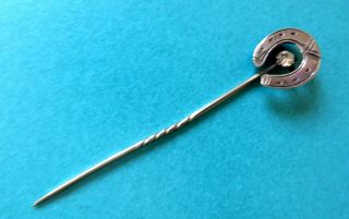 ANTIQUE STERLING SILVER HAND ENGRAVED HORSESHOE STICK PIN,  STONE SET. 2