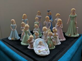 Full Enesco Growing Up Birthday Girls Blonde Figurines Set: Yrs Baby,  1 - 16,  Grad
