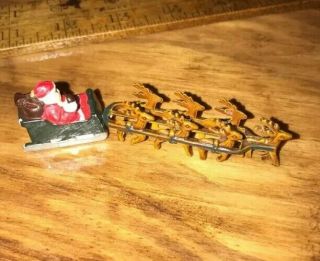 Vintage Miniature Santa Sleigh And Reindeer Metal