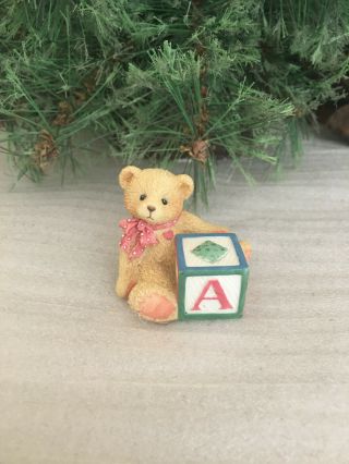 Cherished Teddies Bear With Abc A Alpha Letter Block Dark Paint 1995 Usd No Box