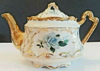 Vintage Arthur Wood Teapot Tea Pot Blue Rose Gold Gilding England Hand Painted