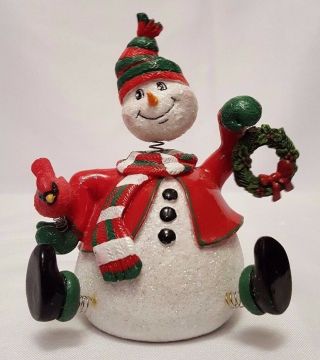 Fitz And Floyd Jiggling Christmas Snowman With Wreath Figure Just Adorable