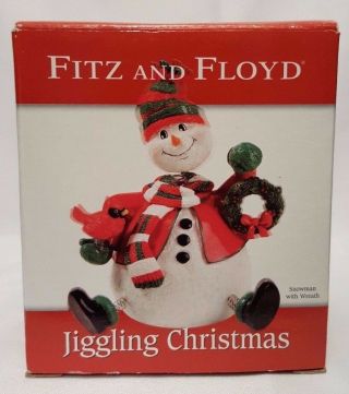Fitz And Floyd Jiggling Christmas Snowman with Wreath Figure Just Adorable 2