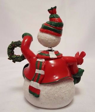 Fitz And Floyd Jiggling Christmas Snowman with Wreath Figure Just Adorable 4