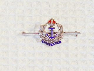 Antique Ww1 British Royal Navy Badge Pin Sterling Silver Enamel Red Crown Blue