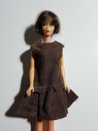 Barbie Size Vtg Clone & Handmade Brown Sleeveless Drop Waist Dress - No Doll