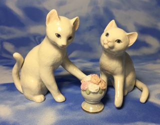 Lenox " Flowers For My Sweetheart " 3pc Porcelain Cat Figurines Set 813979 Euc