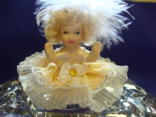 Porcelain Bisque Seated Doll - Vintage - Lace - Feathers - Rhinestone - Unmarked - 3 " High