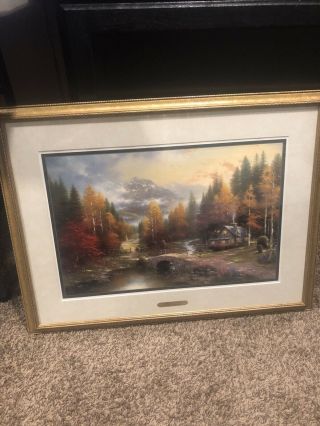 Thomas Kinkade Valley Of Peace Signed And Numbered Print Gold Framed 21 X 28