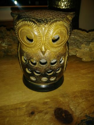 Vintage Japanese Ceramic Owl Votive Tea Light Candle Incense Holder
