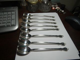 8 Silver Plate Ice Tea Spoons,  1847 Rogers,  International Silver Reflection Patt