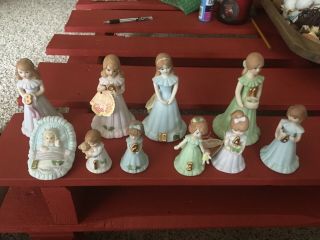 Enesco Growing - Up Birthday Girls,  Set Of 10 Figurines Porcelain Vintage