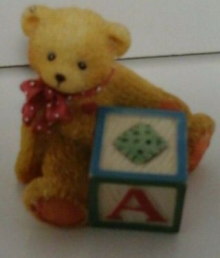 Cherished Teddies Bear With Abc A Alpha Letter Block Dark Paint 1995 Usd No Box