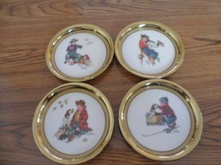 Norman Rockwell Four Seasons A Boy & His Dog 1971 Gorham China On Brass Plates
