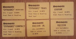 Dealer Advertising Cards Sign Benelli Buzzer Dynamo Cougar Minibike Vintage
