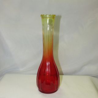 Vintage Bud Vase Orange Amber Glass 8 3/4 " Ribbed Flower Floral Home Decor