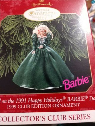 Hallmark Keepsake Ornament Collectors Club Barbie 1991 Happy Holidays Barbie.